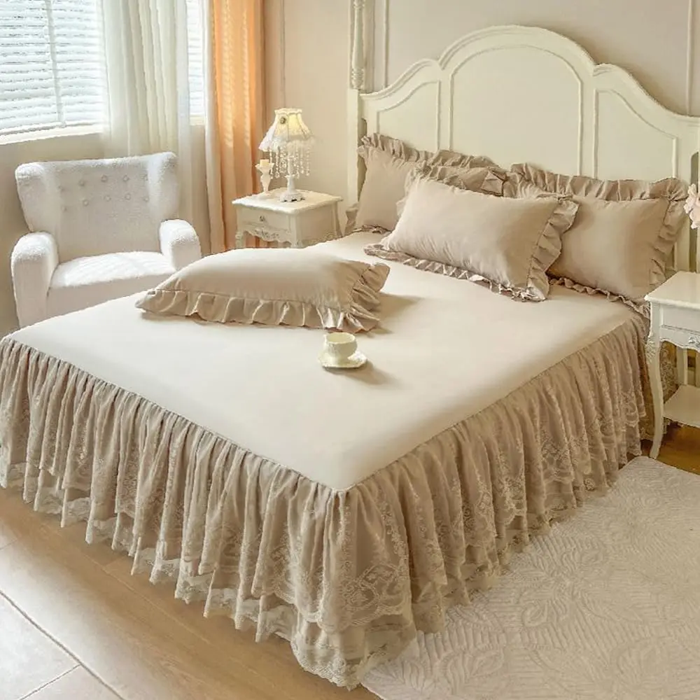 Lace Bed Skirt for Queen Size Bed - 17in.Drop, Dust Ruffle Bedskirt & Bedsheet, Anti Wrinkle & Fade Resistant