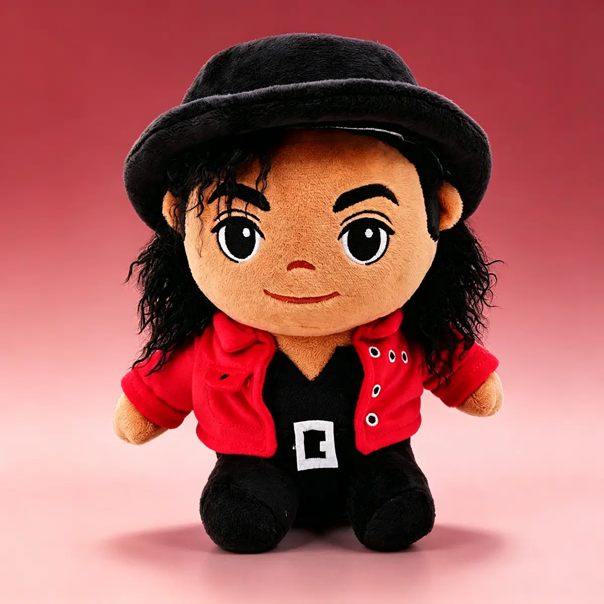 Michael Jackson Inspired Unisex Soft Plush Doll - Classic MJ Red Jacket, Black Hat Stuffed Toy, Pop Star Collectible, Music Fan Keepsake, Birthday Gift for Fans, Bedroom/Desk Display Decor