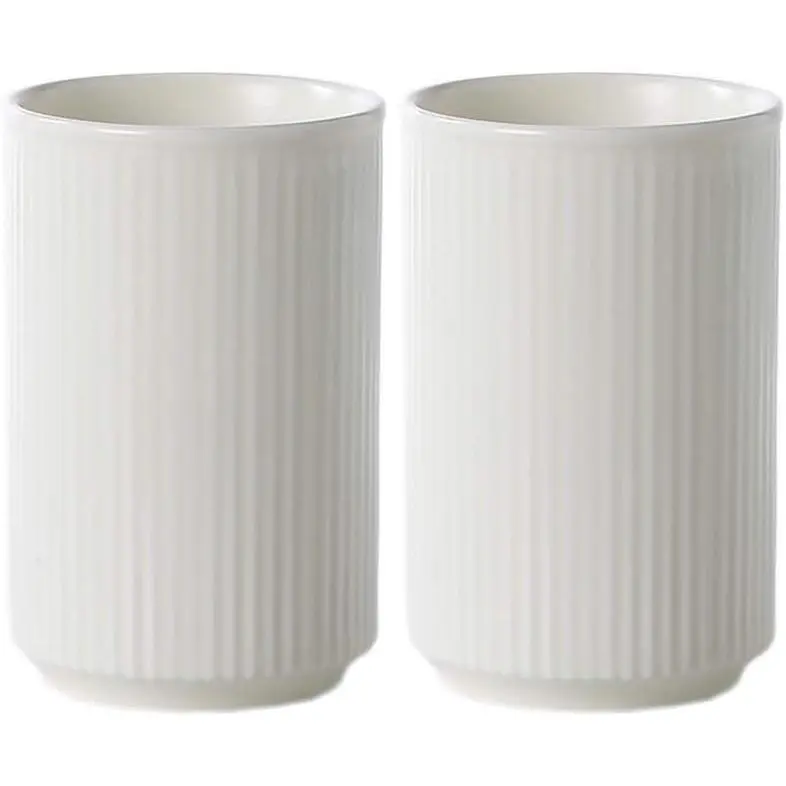2-Piece Vertical Stripes Porcelain Tumbler Set, Bathroom Tooth-Brushing Cup, Two Piece Set