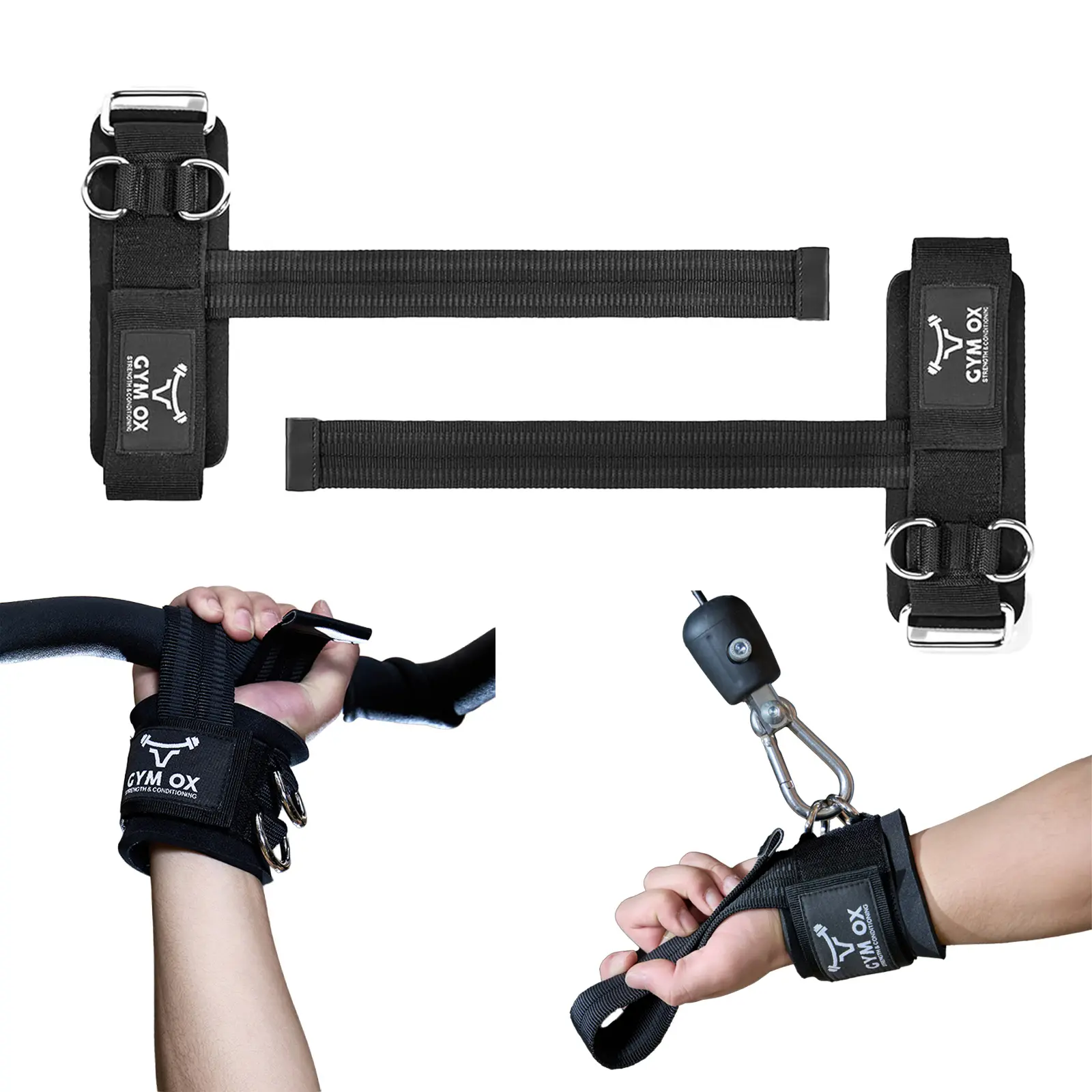 2-in-1 Heavy Duty Weight Lifting Straps with D-Ring & 7mm Neoprene Wrist Support | Multipurpose Gym Cable Machine Attachment for Men & Women | Ideal for Powerlifting, Rows, Pull-Ups & Deadlifts