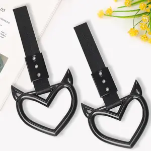 2 PCS Car Accessories, Heart Handle Strap Drift Charm, Hang Ring Decoration Exterior Keychain for Car