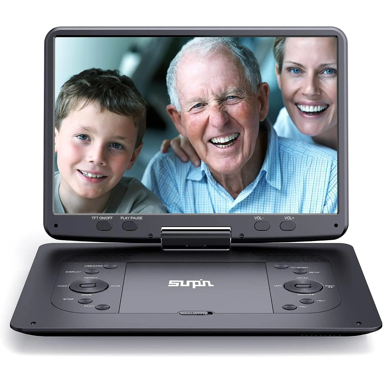 16.9''Portable DVD Player with 14.1'' Large Screen, 5 Hours Rechargeable ,  DVD Players for  Travel, USB/SD Card/Sync TV and Multiple Disc Formats, Black