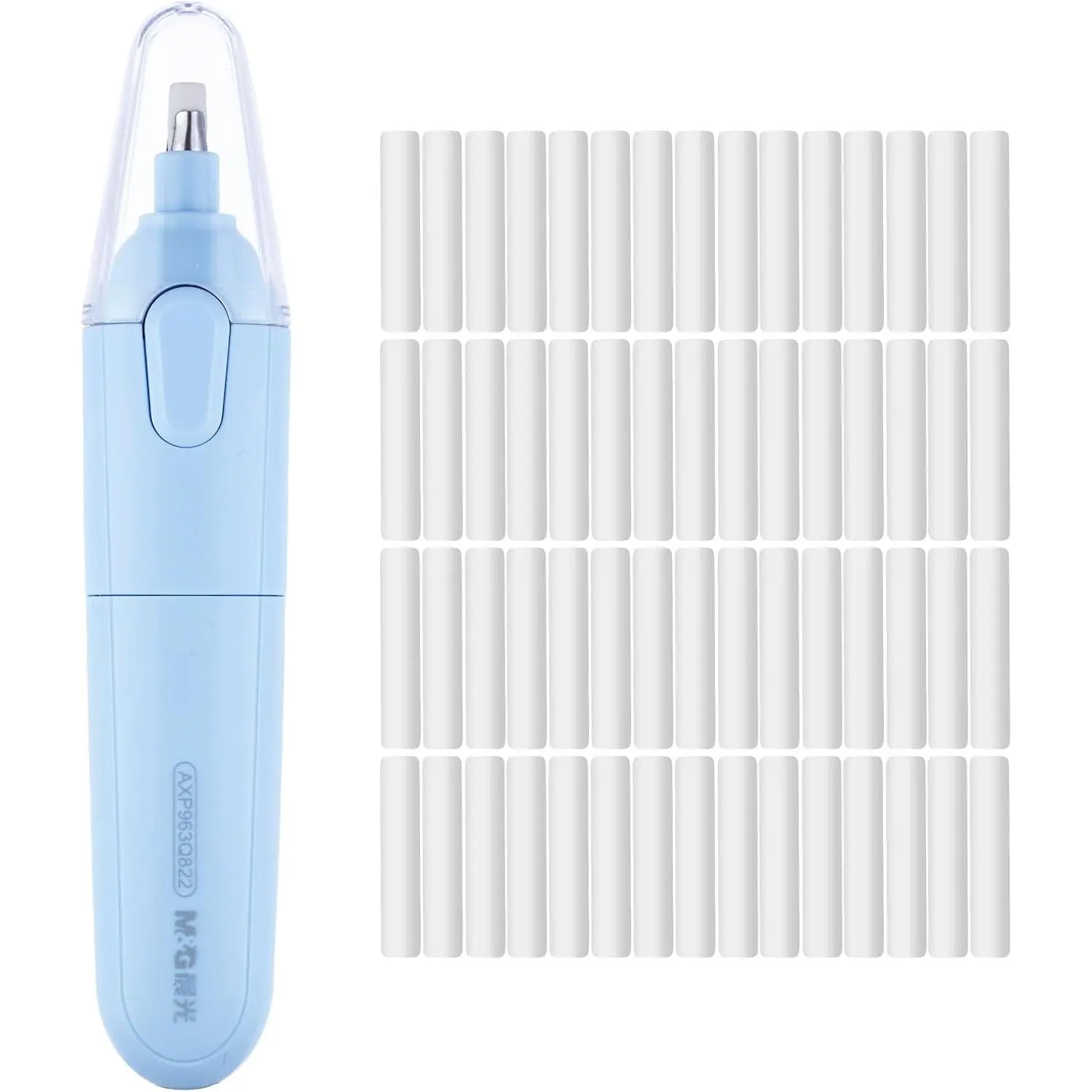Electric Eraser for Artists, Rechargeable 60 Eraser Refills, Automatic Portable Plastic Pen, Requires 2 AAA  (Not Included),  Operated for Drafting, Sketching, Painting (Blue)
