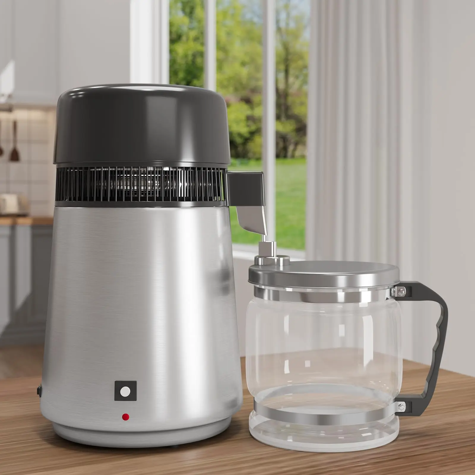 Garvee 1.1 Gallon Water Distiller 750W Home Water Purifier with Glass Jug, Produces Drinking Water with 2ppm Purity, Ideal for Home and Office Use, Silver