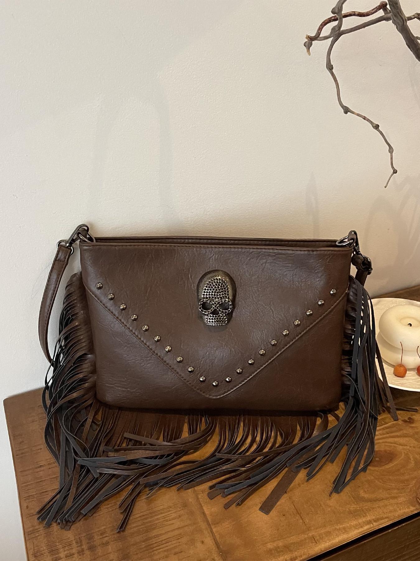 Women's Street Style Vintage Cross Design Crossbody Bag, Chic Crossbody Purse, Trendy Tassel Design Plain Color Crossbody Bag, Chic All-match Crossbody Bag for Daily & Work Use, Vintage Shoulder Bag