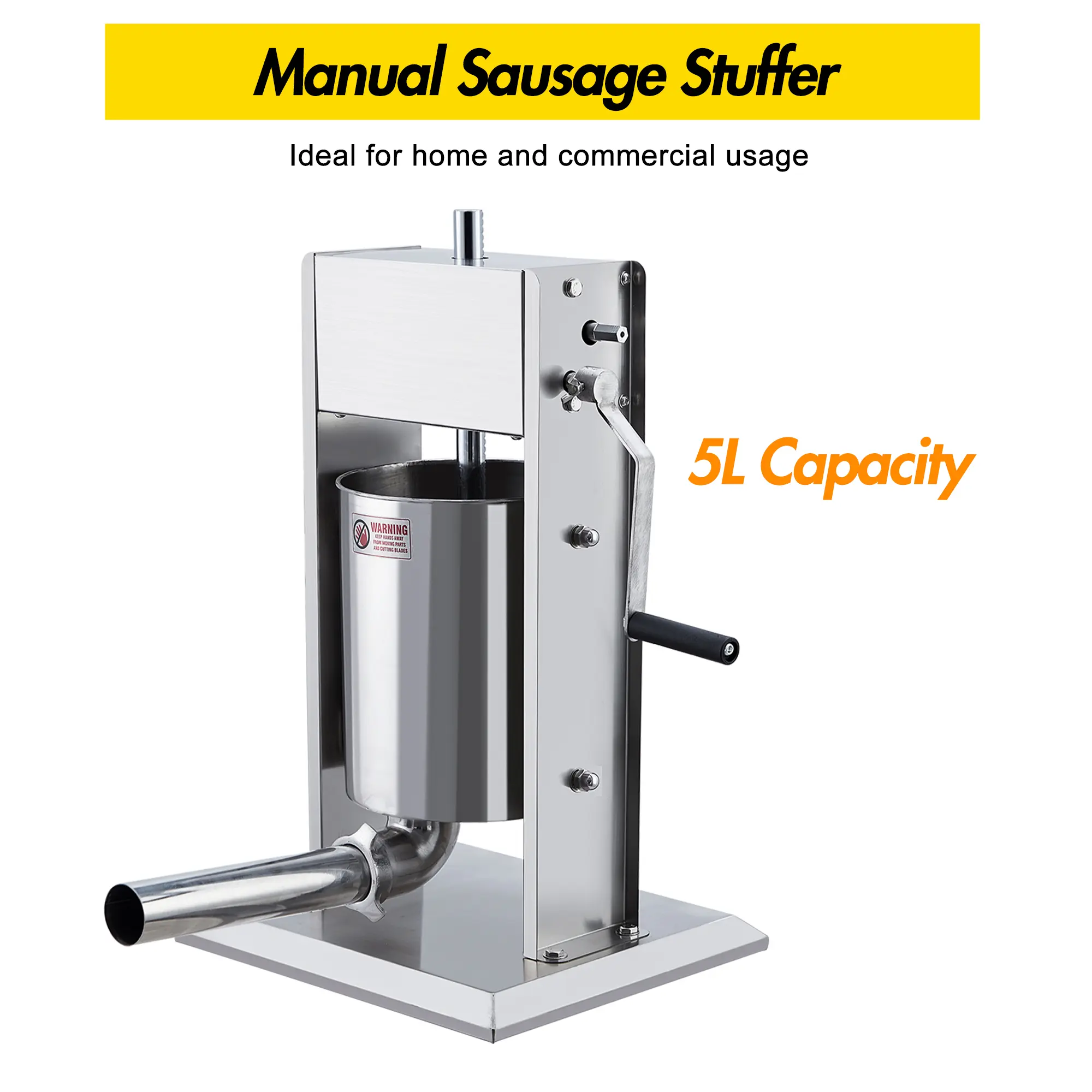 Manual Sausage Stuffer Machine 5L/11LBS – Heavy Duty Stainless Steel Meat Filler – Dual Speed, 5 Filling Tubes, for Home & Commercial Kitchen Use – Compatible with Electric or Manual Operation