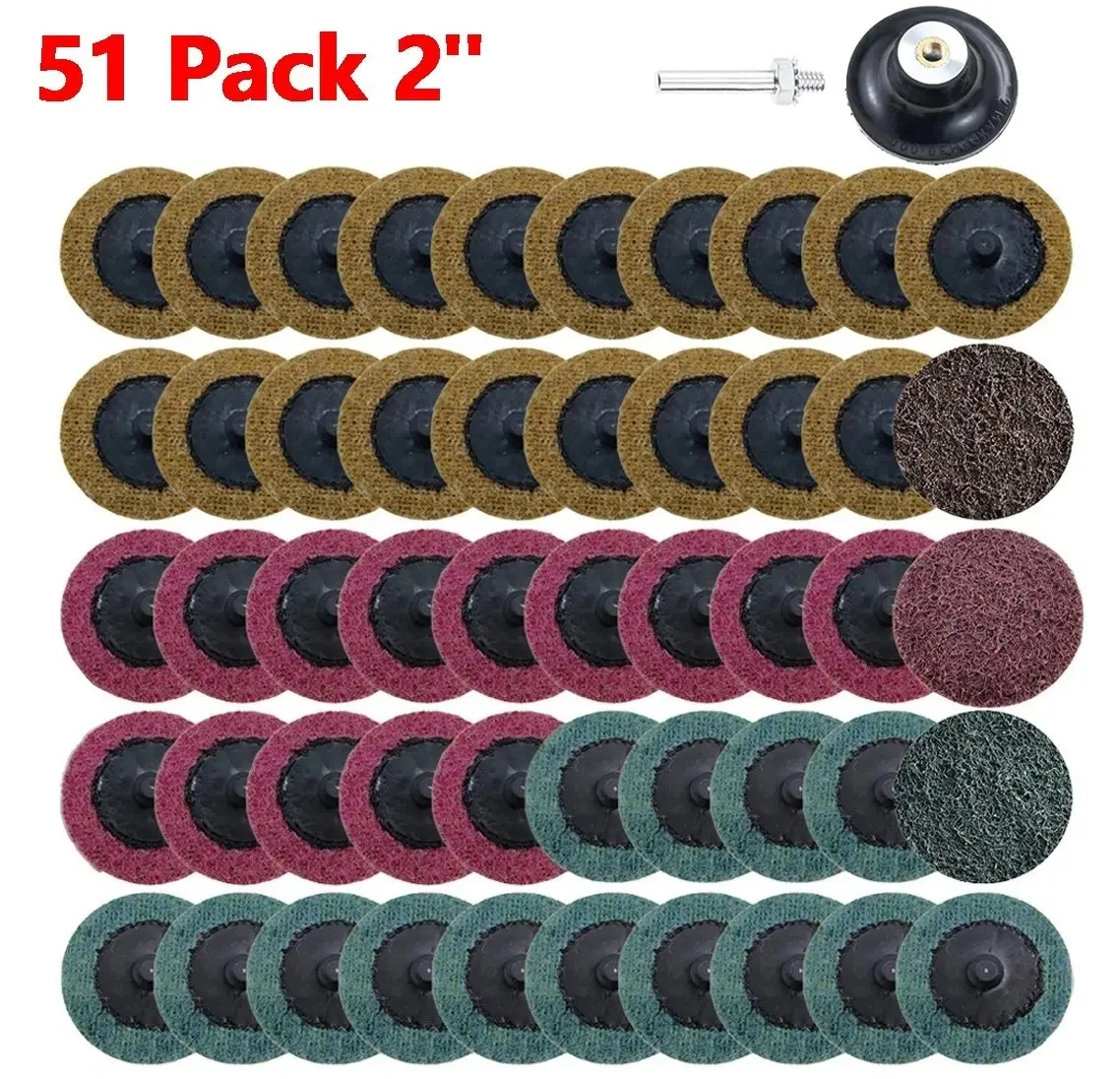 51Pcs 2 inch Quick Change Sanding Discs, Nylon Surface Conditioning Discs, 1/4" Holder Die Grinder Sanding Disc for Surface Strip Grind Polish Burr Finish-Fine Medium Coarse