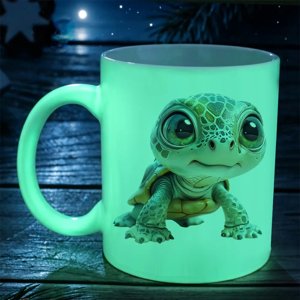 Luminous Turtle Coffee Mug, Adorable Green Glow-In-The-Dark Mug for Couples Or Friends, Watercolor Marine Life Patterns, Perfect for Halloween Or Christmas Gifts
