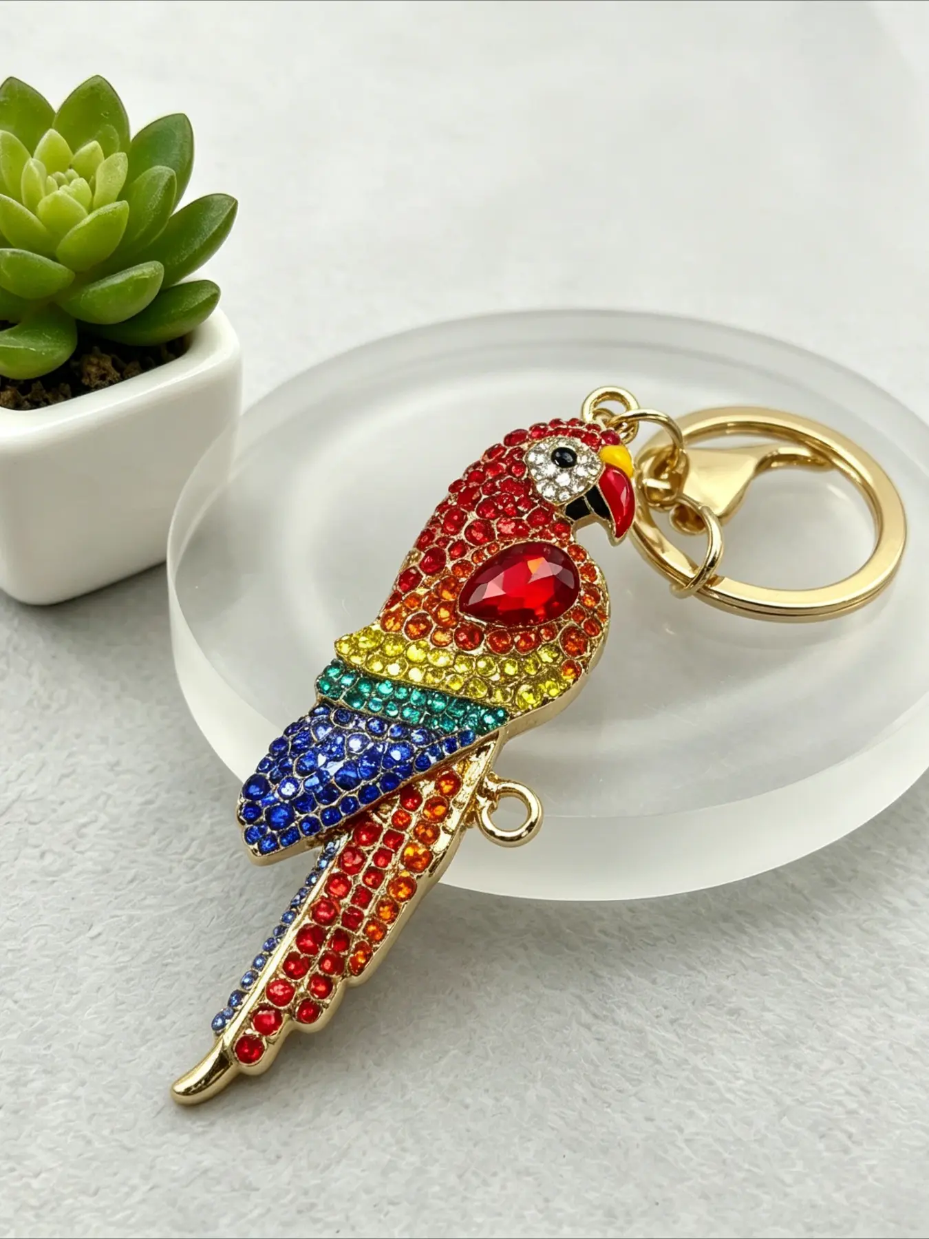 1PC Colorful Parrot Keychain Rhinestone Key Ring Pendant Charm Perfect Gift for Bird Lovers