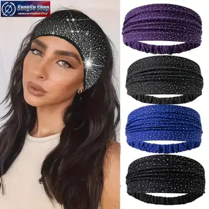 Women’s Rhinestone Elastic Soft Headband, Bling Crystal Embellished Seamless Hair Band, Sparkling Secure Hold Fashion Hair Accessory, Comfortable Stretch Headband for Face Washing, Daily Wear, Makeup, Spa, Yoga and Stylish Outfit Styling