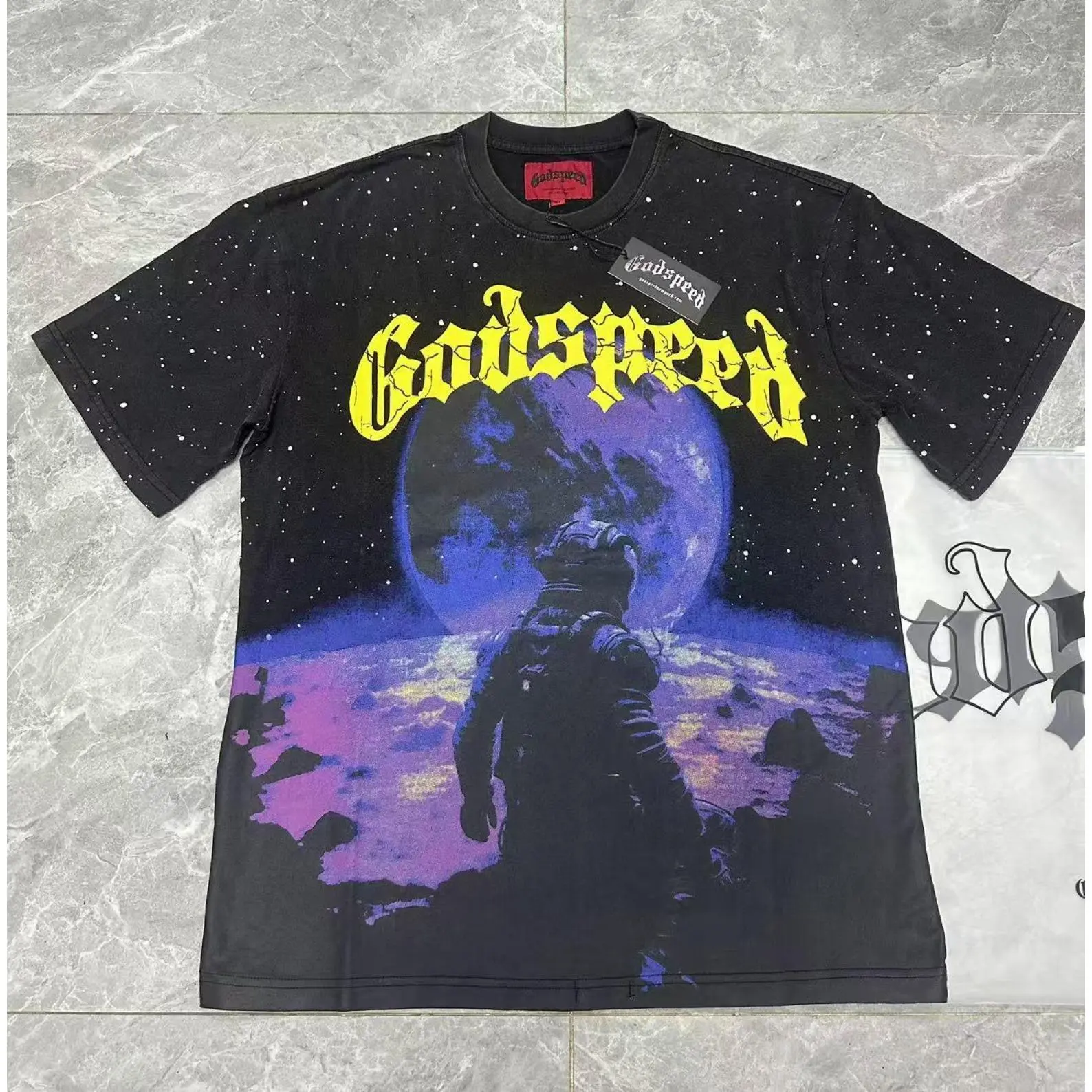 Godspeed Washed Graphic T-Shirt for Men & Women, 100% Cotton Oversized Vintage Rock Band Tee, American Streetwear Y2K Hip Hop Short Sleeve Casual Summer Everyday Urban Fashion