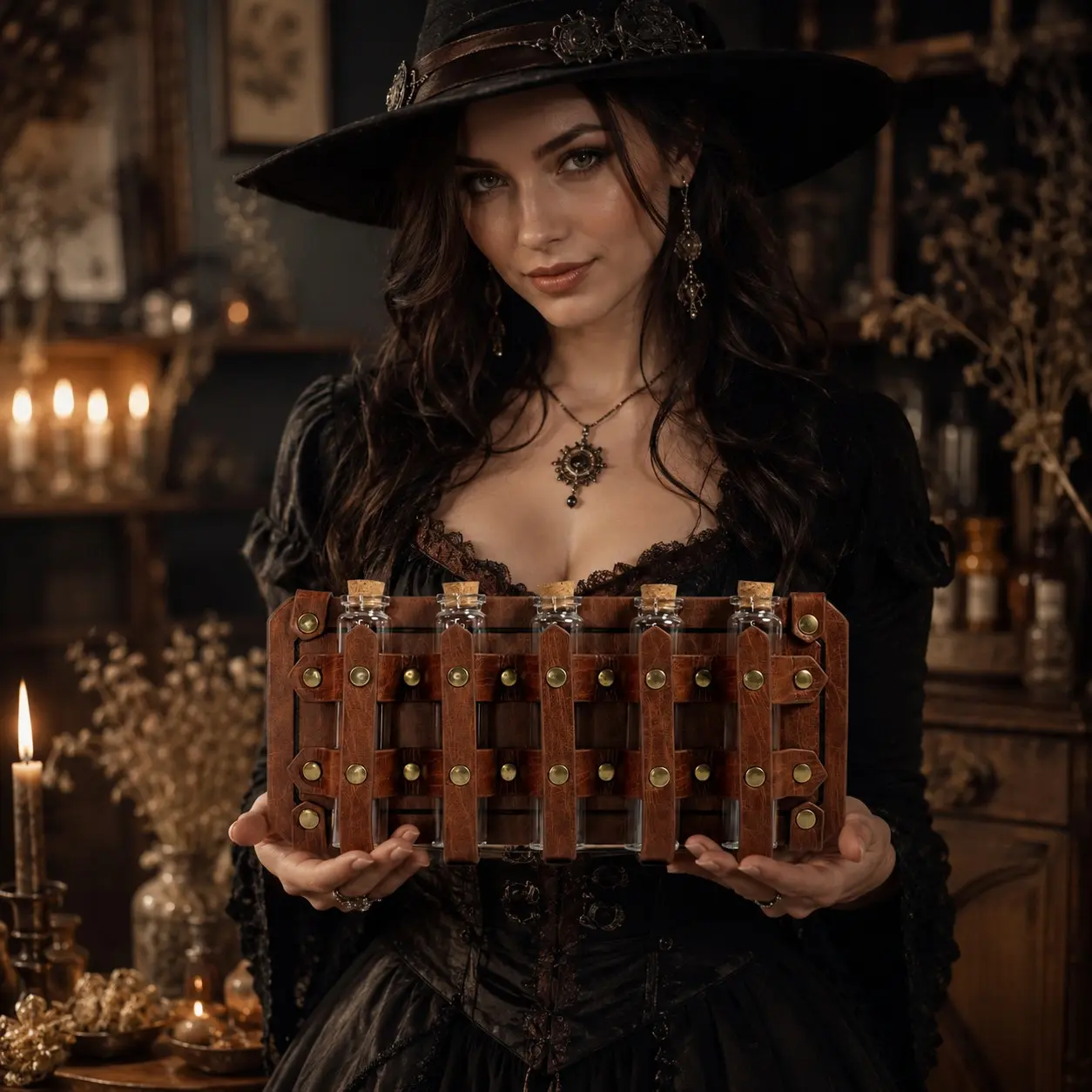 Middle Ages Five-Bottle PU Leather Potion Bottle Strap, 5 Independent Slots, Fits Hunter Wizard Pirate Alchemist, Halloween Cosplay Party Accessory
