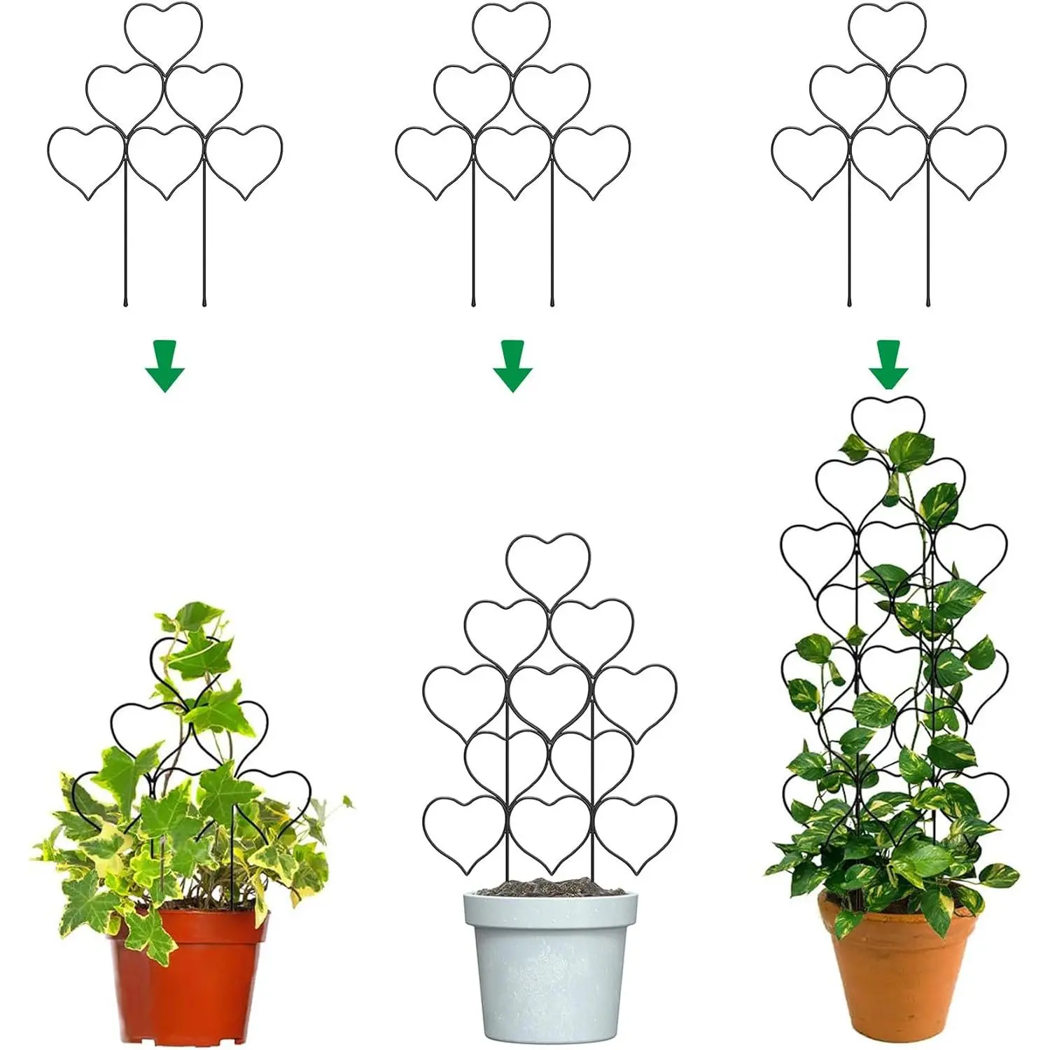 Trellis for Climbing  Indoor Outdoor,  3 Pack Stackable Metal Trellis - Small Garden Trellis for Potted , Vine Support for Ivy, , DIY  Deco