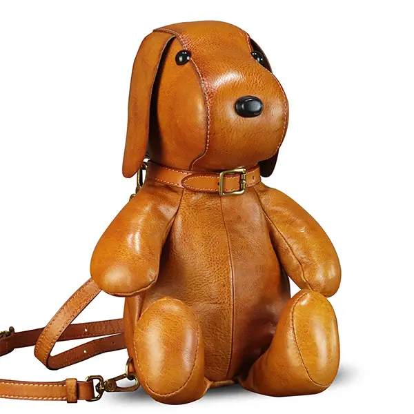 Genuine Leather Backpack for Women Kanpsack Rucksack Handmade Cute Dog Shape Crossbody Shoulder Bag Satchel Purse