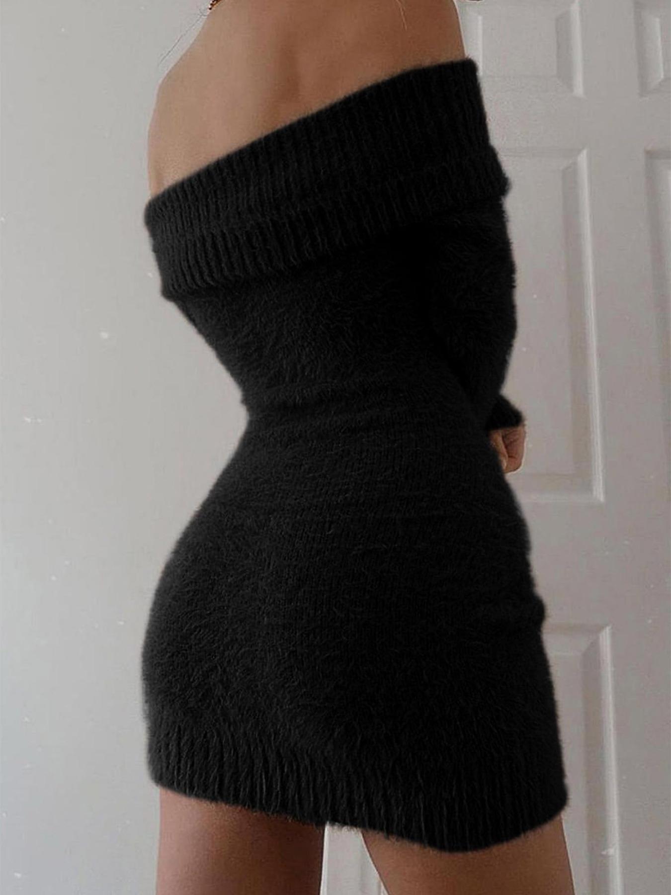 Women's Off Shoulder Sweater Dress, Elegant Long Sleeve Bodycon Dress for Party Club Dating Wear, Women's Knitwear for Fall & Winter