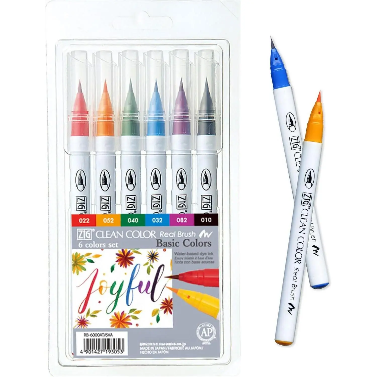 ZIG Clean Color Real Brush Pens, 6 Colors with Flexible Brush Tips, Watercolor Pens for Painting, Drawing, Calligraphy and Brush Lettering for Artists and Beginner Painters,
