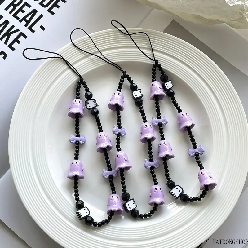 Spooky Cute Viral Halloween Hand Painted Blush Ghost Phone Lanyard For Girls, Anti-Lost Anti-Drop Cellphone Chain, Kawaii Fall Festival Accessory For Daily Travel Halloween Party Styling