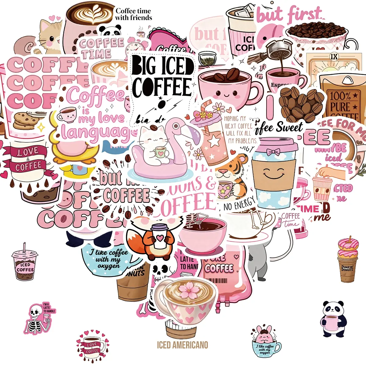 50Pcs Funny Coffee Stickers for Cups, Water Bottles & Scrapbook - Coffee Gifts, Party Decorations, Party Favors - Gifts for Men & Women