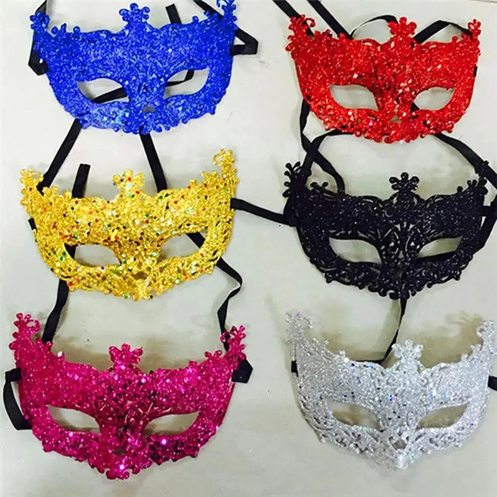 Women's Glitter Venetian Masquerade Mask, Sparkly Ribbon Tie Eye Mask for Halloween Costume, Mardi Gras Carnival, Cosplay Party, Renaissance Fair, Fancy Dress Ball, Lightweight Reusable Elegant Face Mask