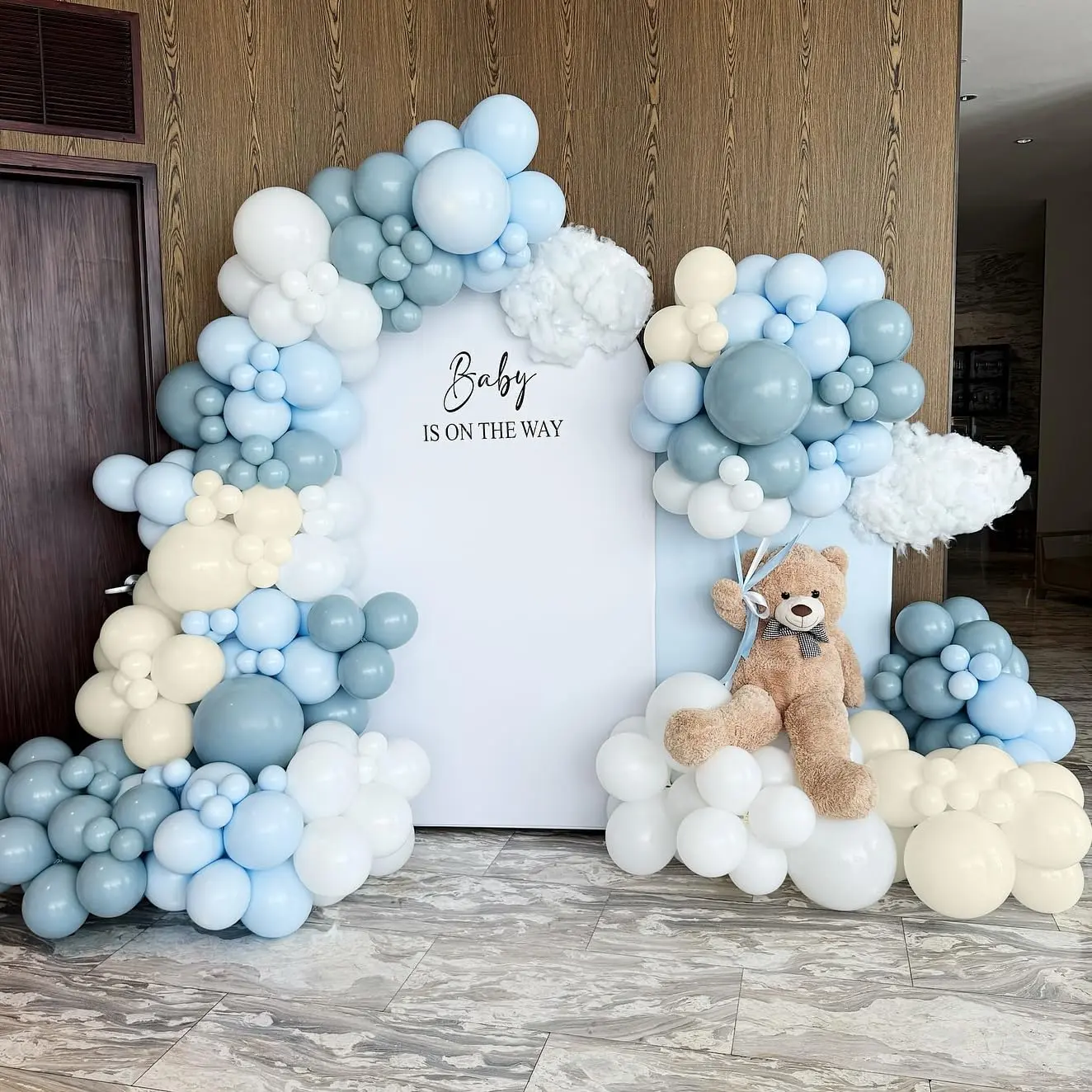 155 count Dusty Blue Balloon Arch Garland Kit with Sand White Balloons,  for  Shower, Birthday, Wedding, and  Decorations in Dirty Blue