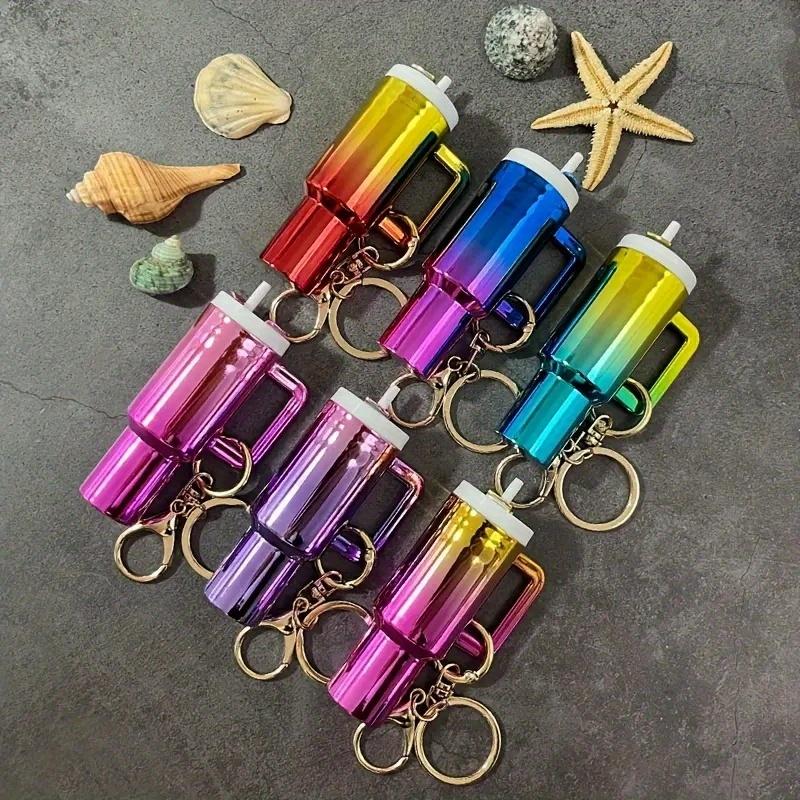6 Pieces Of Gradient Color Mini Water Cup Keychains – New-Style Cute Key Accessories & Hangings, Suitable As Bag/Car Small Hangings, Perfect Gifts, Back-To-School Souvenirs, Unisex Keychains And Holiday Presents