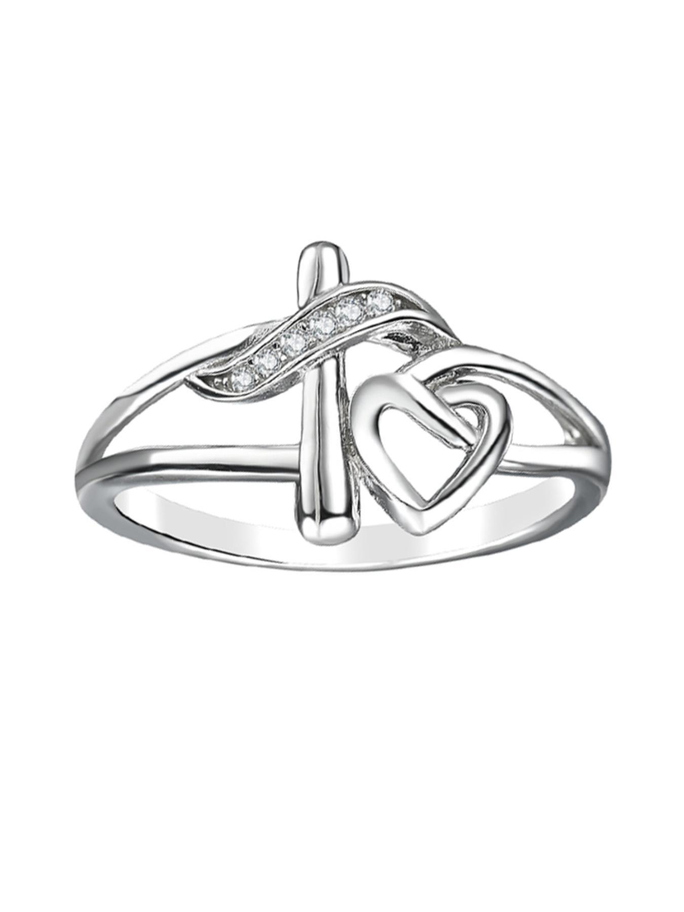S925 Sterling Silver Hollow Out Cross & Heart Design Ring for Women, Heart Shaped Ring, Fashion Rings, Fashion Jewelry for Party, Daily Decor, Trendy All-match & Exquisite Jewelry for Birthday Gift, with Box
