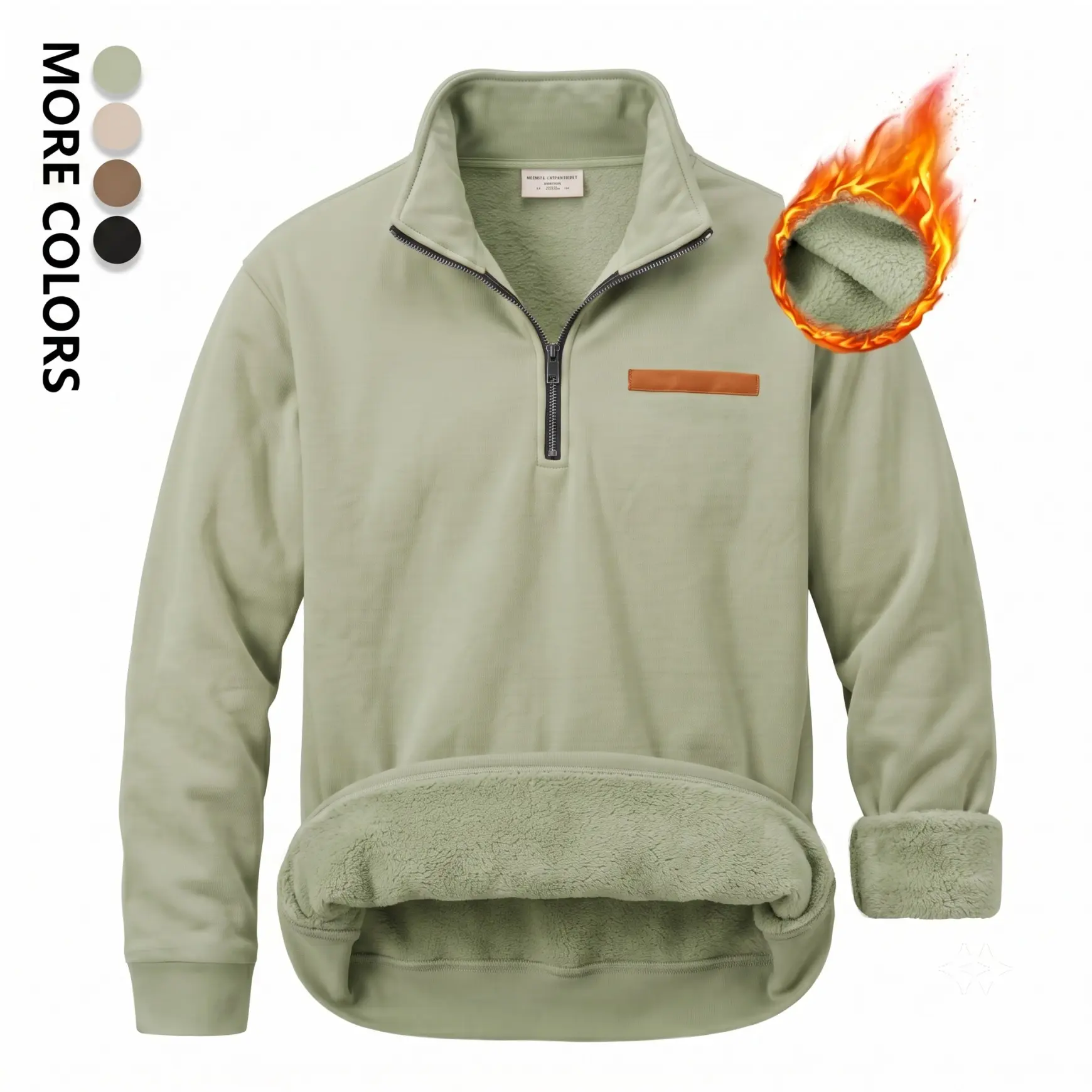 Men's Polyester Blend Loose-Fit Fleece-Lined Quarter-Zip Pullover Sweatshirt - Warm Stand Collar, Long Sleeve, Soft Sherpa Interior Winter Top for Daily Wear, Outdoor Use (Machine Washable), Fabric, Minimalist, Menswear, Longsleeves