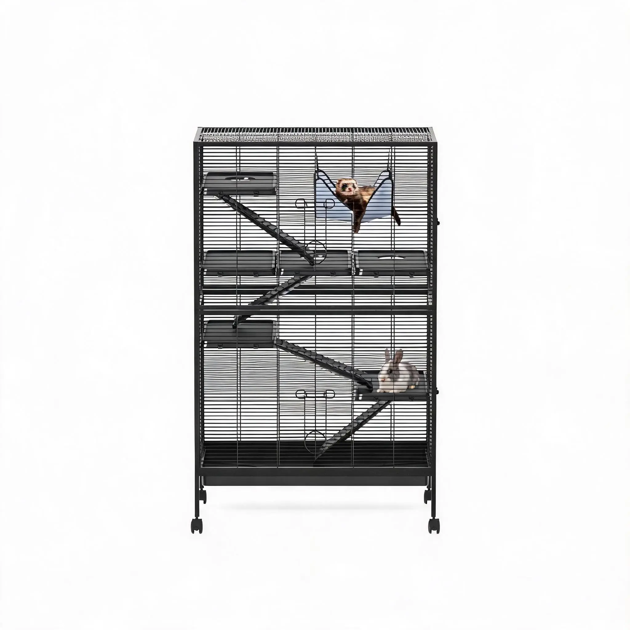 Spacious Metal Small Animal Cage with Wheels – 5 Tiers, Removable Ramps & Platforms, Hammock, Deep Tray – Indoor Habitat for Ferrets, Chinchillas, Guinea Pigs, Rats, Rabbits
