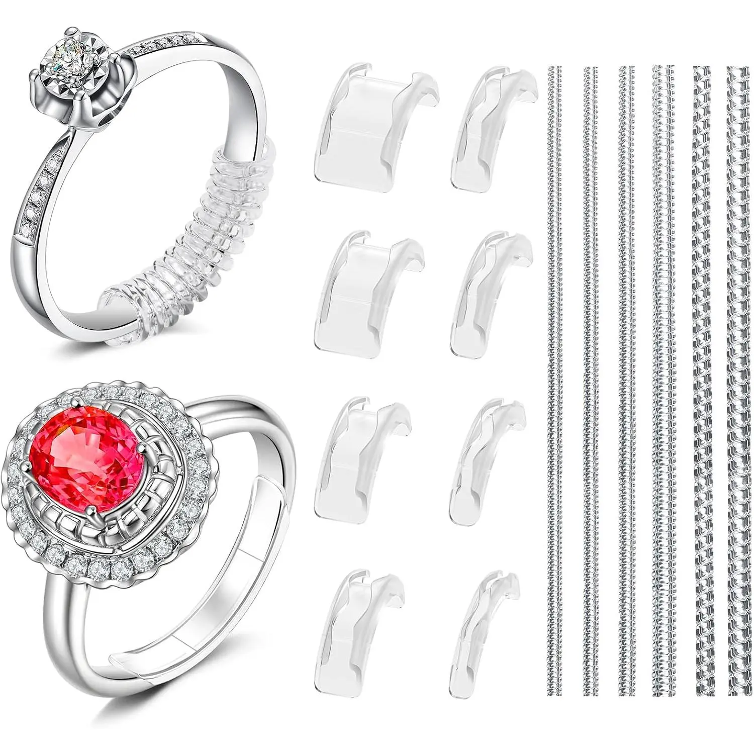 Ring Sizer Adjuster for Loose Rings, 14 Pack 14 Sizes Ring Guards, Spacers & Tighteners, Fits Bands 1 to 11mm, Invisible Design for Women Men, Insert & Spiral Ring Resizer