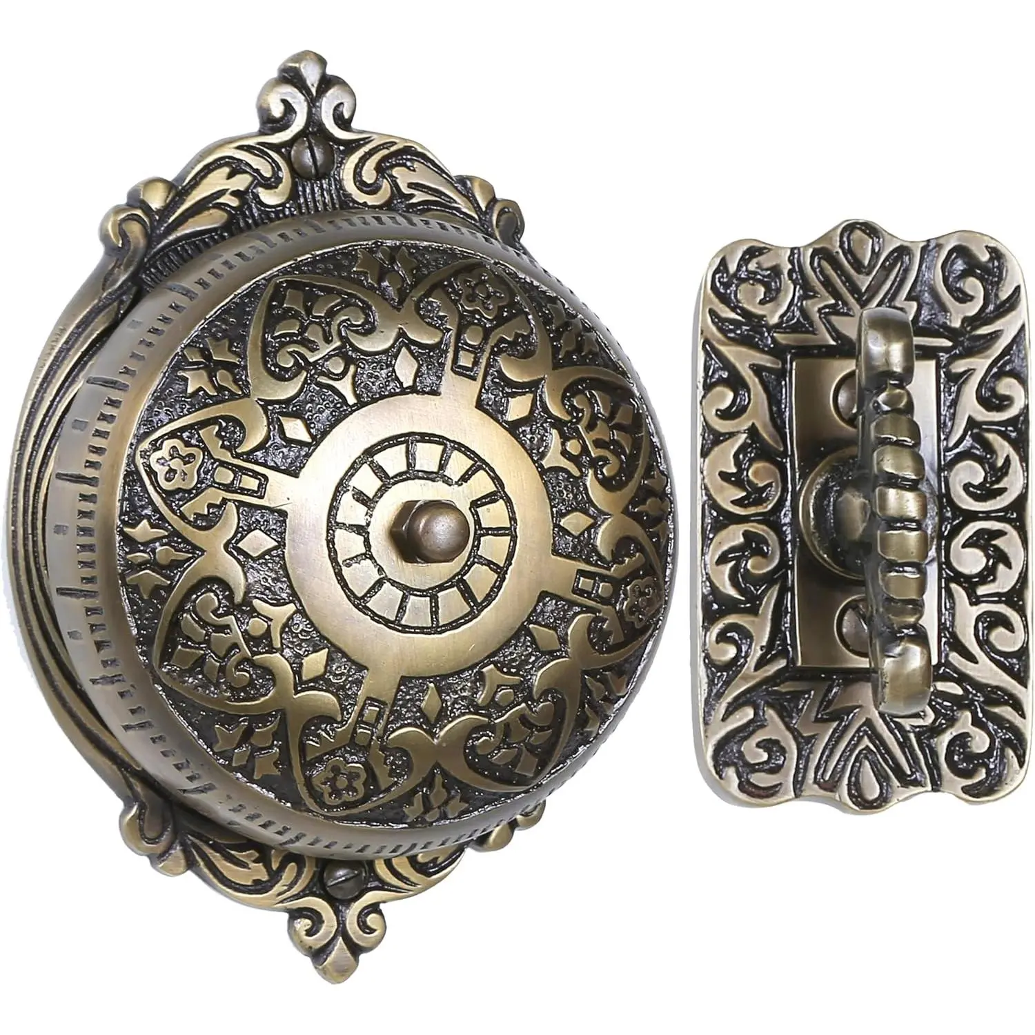 Solid Brass Antique Finish  Doorbell – Victorian Twist Brass Doorbell Chime with Manual Hand Turn Chime – Mechanical,  Door , DIY Installation, Decorative Classic Design