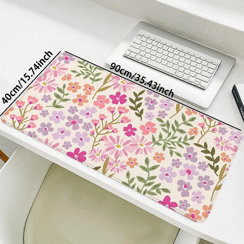 Floral Pattern Mouse Pad, 1 Count Rectangle Pastel Color Gaming Mouse Pad, Non-slip Rubber Base Stitched Edge Desk Pad for Desk Laptop Desktop, Office Desk Accessories, Corporate Work Desk Accessories