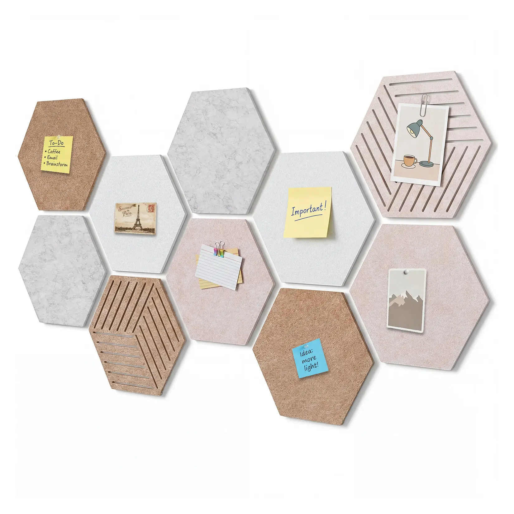 Hexagon Cork Board 12 Inch, 10 Pack – Self-Adhesive Felt Bulletin Board for Wall Display – Sound Absorbing, Tear-Resistant Pin Board – Easy Installation, Multi-Color Set – Ideal for Office, School, Nursery, Home