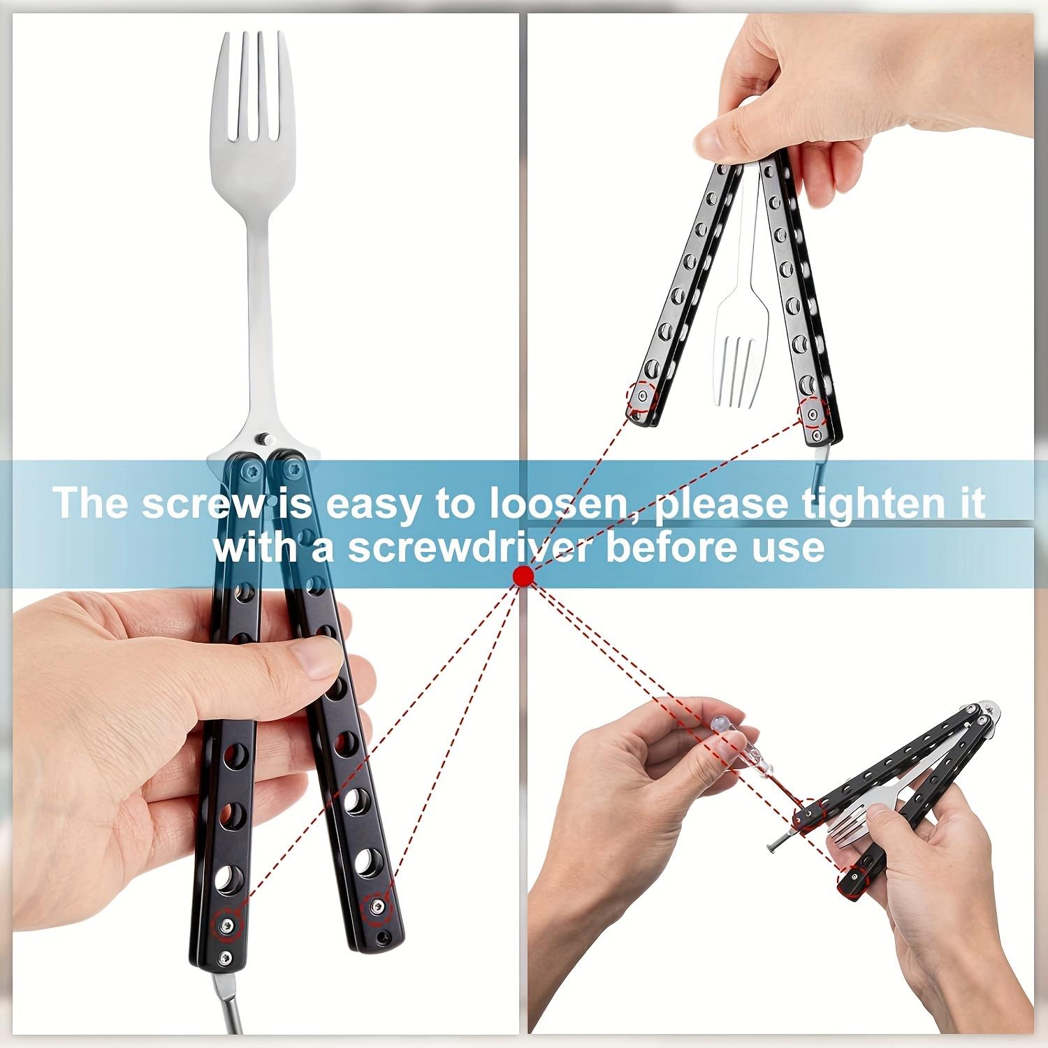 For Camping, Hunting & Outdoor Travel, Portable Tactical Tableware Solution, Folding Butterfly Fork Spoon Set, Stainless Steel Multi-function Portable, Effortlessly Handle Outdoor Tactical Portable Dining, 3 Pack