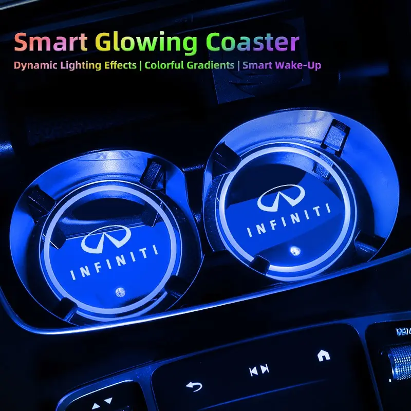 LED Car Cup Holder Light Luminous Coaster Water Cup Pad For Infiniti QX80 QX60 Q50 Q60 QX50 Q30 Q70 QX65 QX55 QX30 QX70 Q70L EX FX JX