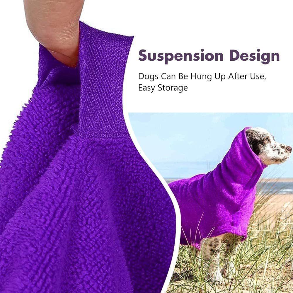 Dog Bathrobe Towel, Super Absorbent Microfiber Pet Drying Robe with Pocket & Adjustable Strap, Fast Drying Dog Bath Towel Wrap for Large Medium Small Dogs