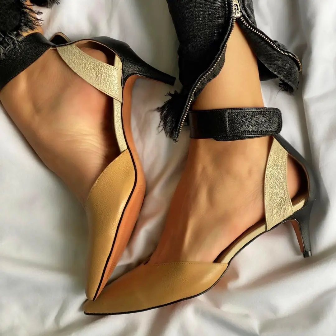Women Medium And Fine Heel Color Blocked 40-43 Large Color Blocked Hollow Sandals