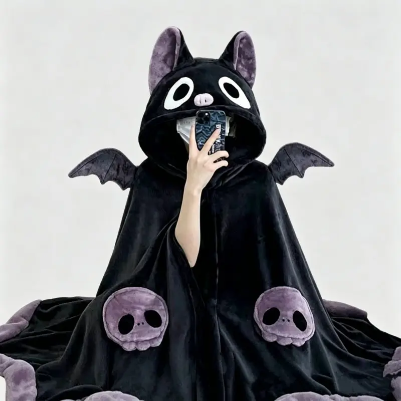 Bat Theme Comfortable Hooded Cape, Cute Cartoon Animal Design Blanket, Soft Wearable Winged Blanket, Perfect for Parties, Holidays and Gifts