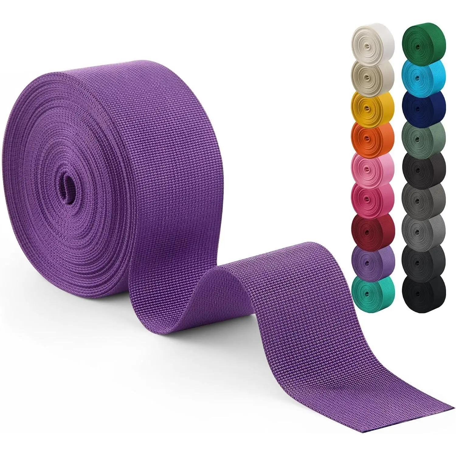 Polyester Webbing Strap 17+Colors, 1"/1.5"/2", 10 Yards Heavy Duty Flat Webbing Roll for Indoor & Outdoor Gear, Climbing, DIY Crafting, Repairing
