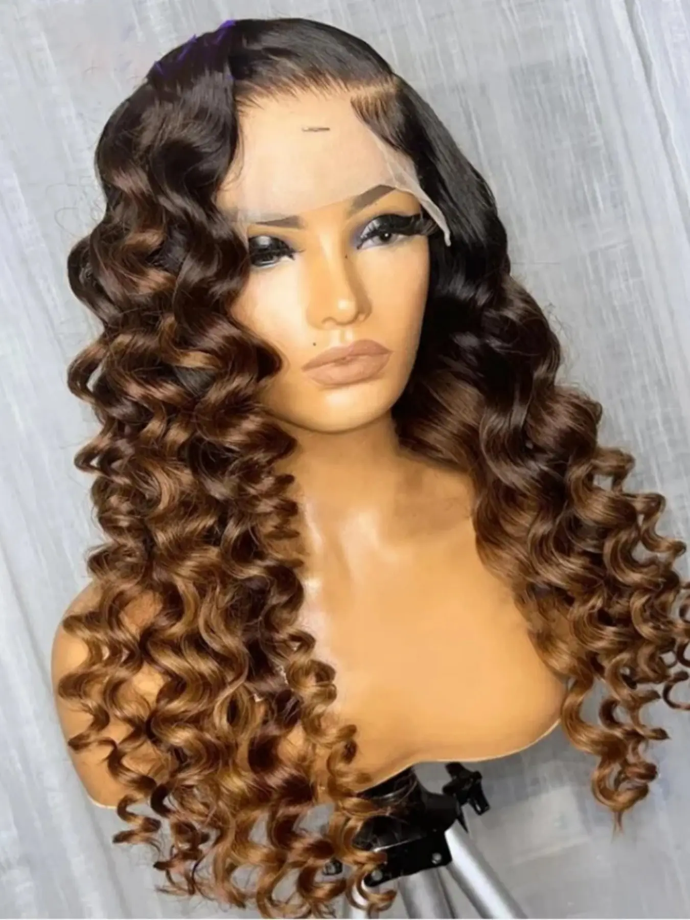 Ombre 26-Inch Long 180% Density Deep Wave Lace Front Wig, 13x4x1 Inch Front Lace, Glueless Heat Resistant Synthetic Wig for Daily Wear Natural Looking Wigs