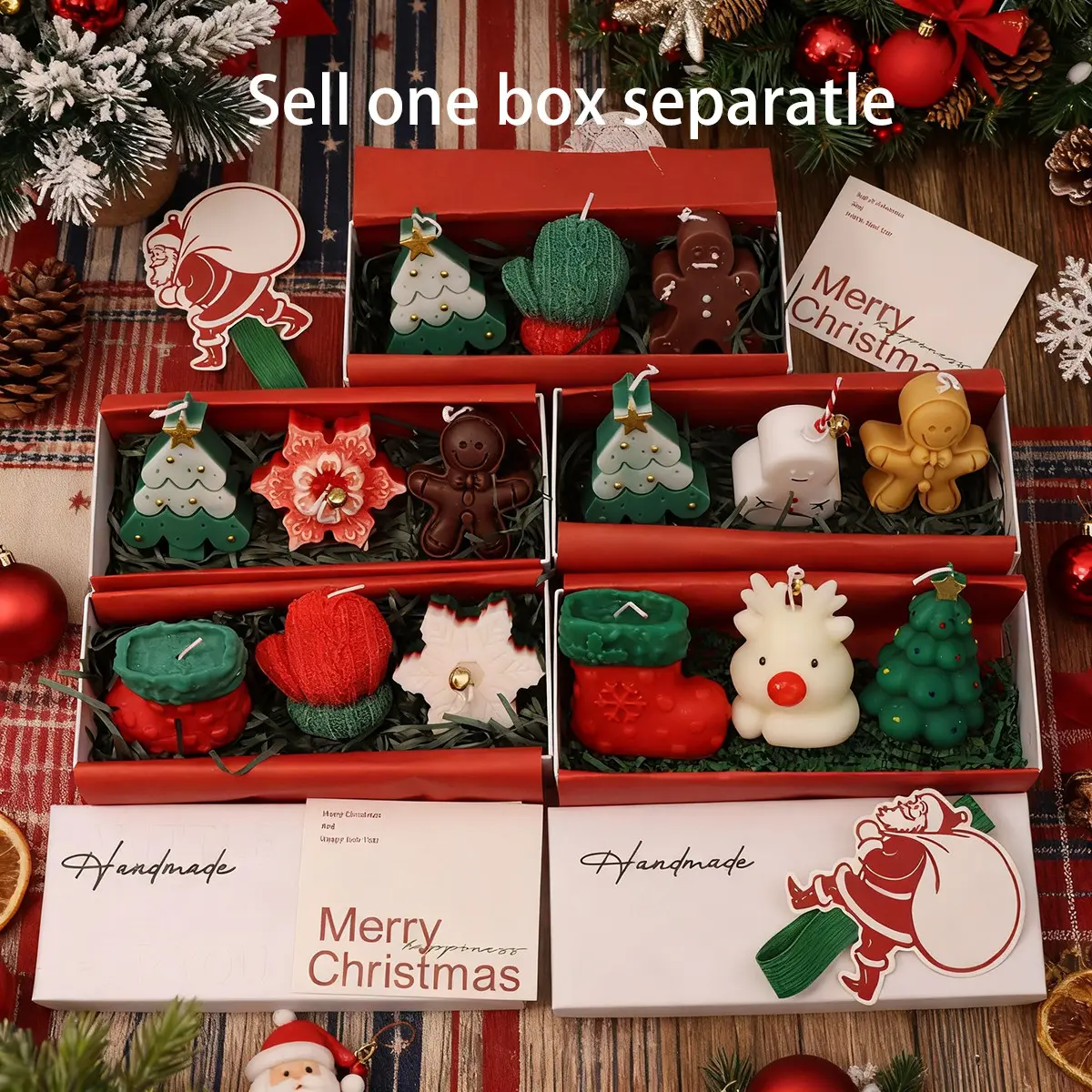 Christmas Scented Candle Classy Gift Box, Elegant Packaging, Includes Snowflakes, Santa Claus, Boots, Perfect Holiday Gift for Friends and Family