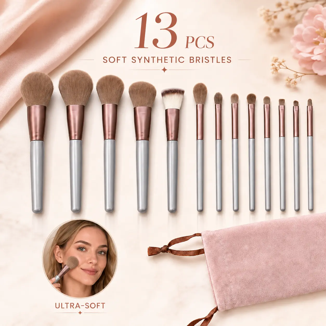 13PCS Makeup Brush Set with Bag, Soft Synthetic Bristles for Foundation, Powder, Eyeshadow, Blending & Blush,moon,cute,venus,halloween,car