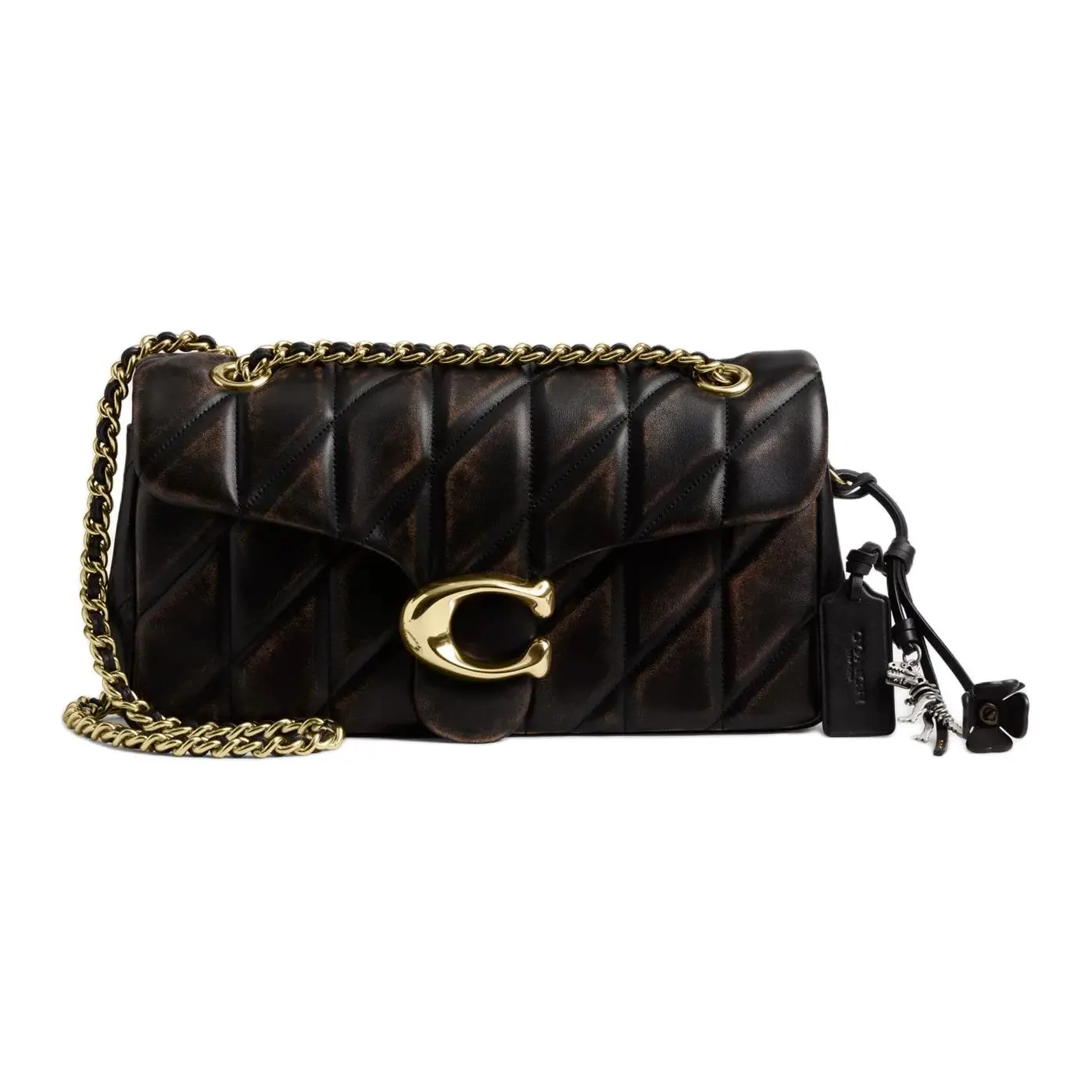 COACH Tabby 26 Crossbody Bag for Women – Vintage Distressed Gold Logo, Black-Brown Lambskin