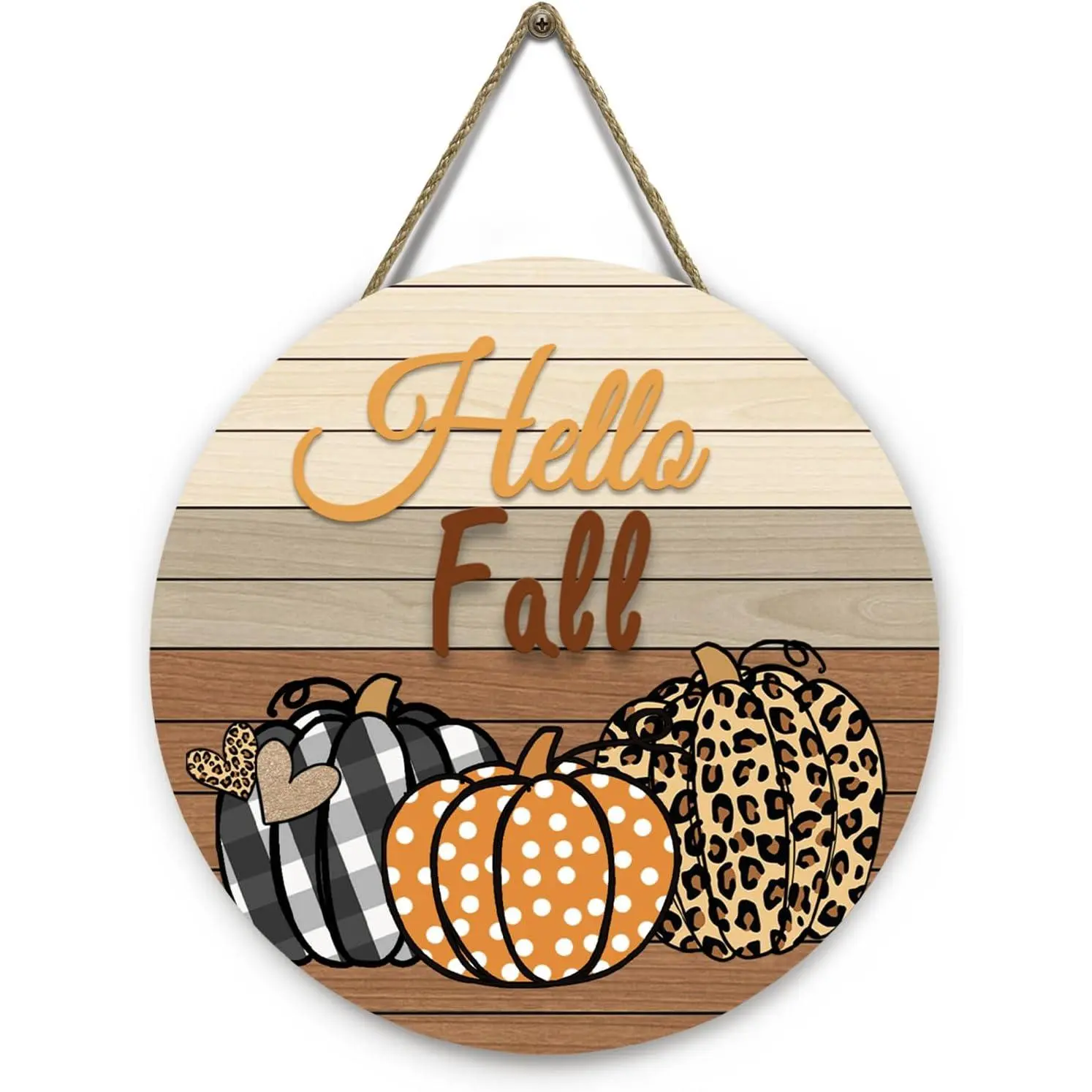 Hello Fall Pumpkin Wooden Door Signs Autumn Harvest Sign Front Door Decor Plaid Pumpkin Farmhouse Door Hanger Decorations for Home Front Door Wall Office Decor