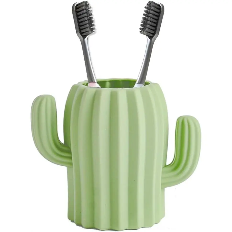 Silicone Kids Cactus Cute and Funny Toothbrush Holder for Bathroom Decor Countertop Organizer, Unbreakable (1, Green)