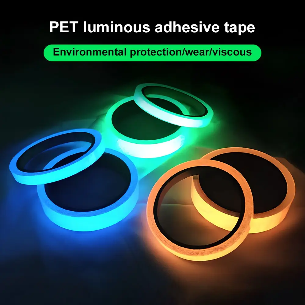 PET Luminous Tape, Glow in The Dark Self-Adhesive Warning Tape, Waterproof Fluorescent Night Glow Sticker Marking Tape for Stairs, Steps, Floor, Stage, Safety Marking, Decorations, Multiple Colors Available