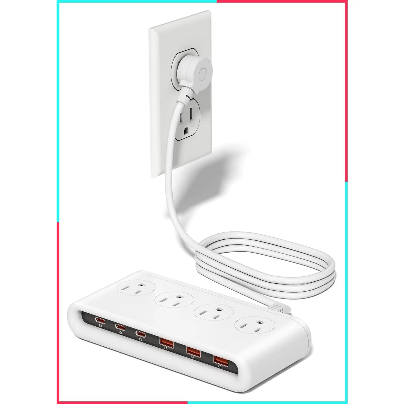 10-in-1 USB Charging Station with PD 20W Fast Charging, Surge Protector, 6 USB Ports, 4 AC Outlets, 5ft Extension Cord Power Strip for Home Office Travel