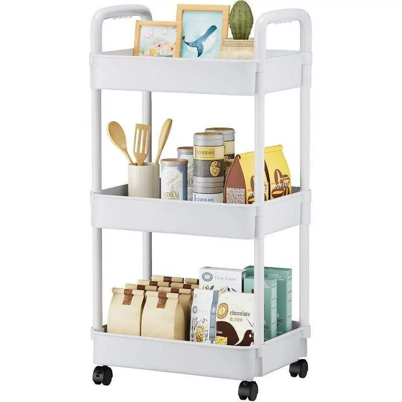 3 Tier Rolling Utility Cart with Wheels, Mobile Storage Organizer for Diapers, Baby Nursery, Kitchen, Bathroom, Laundry Room and Living Room,rack,wardrobe,small,countertop,bamboo,egg,magnetic,shoe,figurine