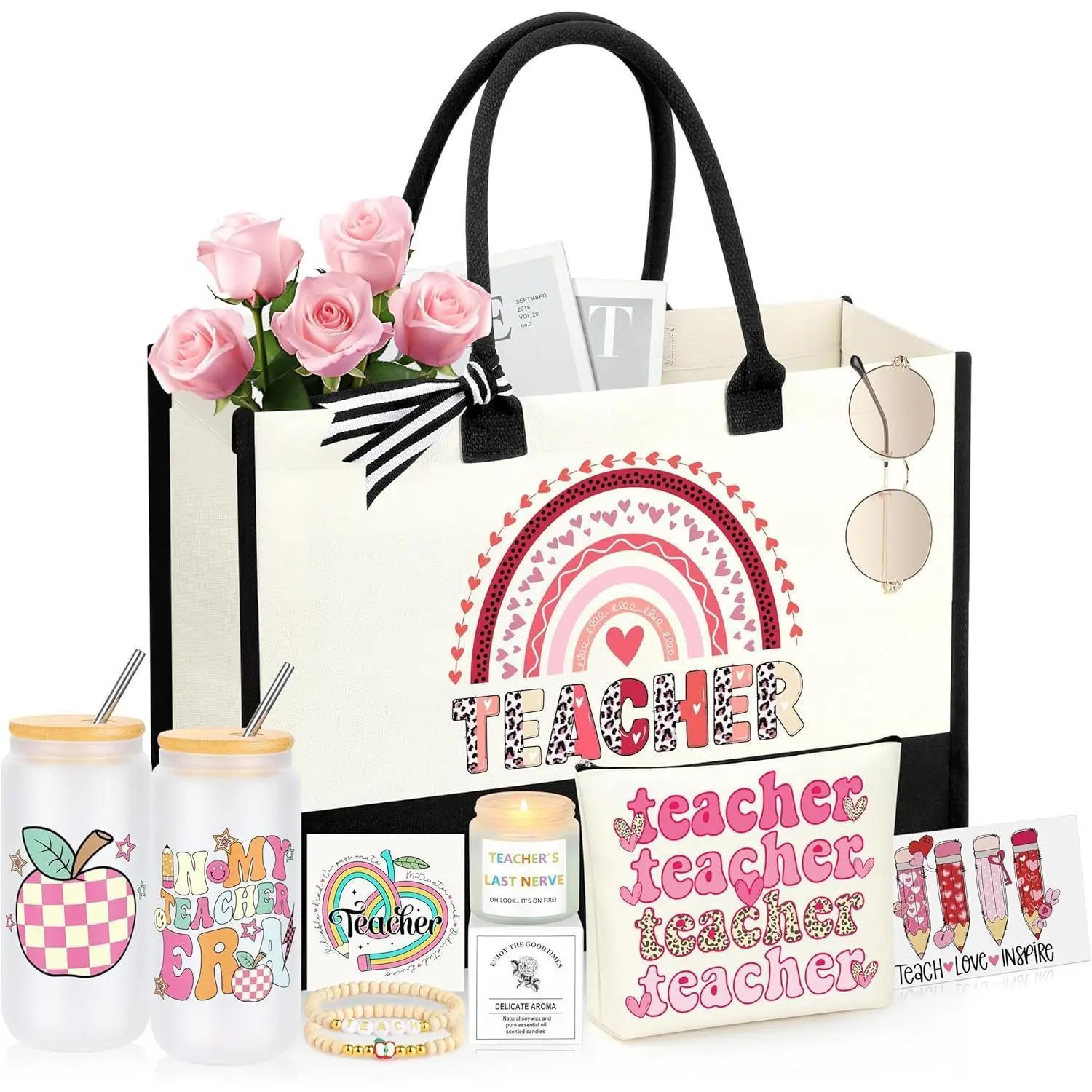 6-Piece Teacher Gift Set - Women's Teacher Appreciation, End-of-Year Thank You, Valentine’s Day, Christmas, Retirement Gifts Basket