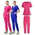 Brand New Women's Medical Scrub Suit Stretch Surgical Uniform with Pockets Top and Pants Nurse Doctor Workwear Overalls Casual Womenwear