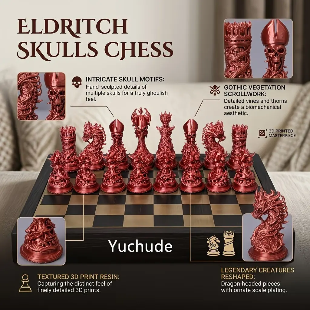 3D Printed Medieval Fantasy Chess Set, Knight Bishop King Queen 3D Relief, International Chess Pieces, Unique Design, Perfect Gift